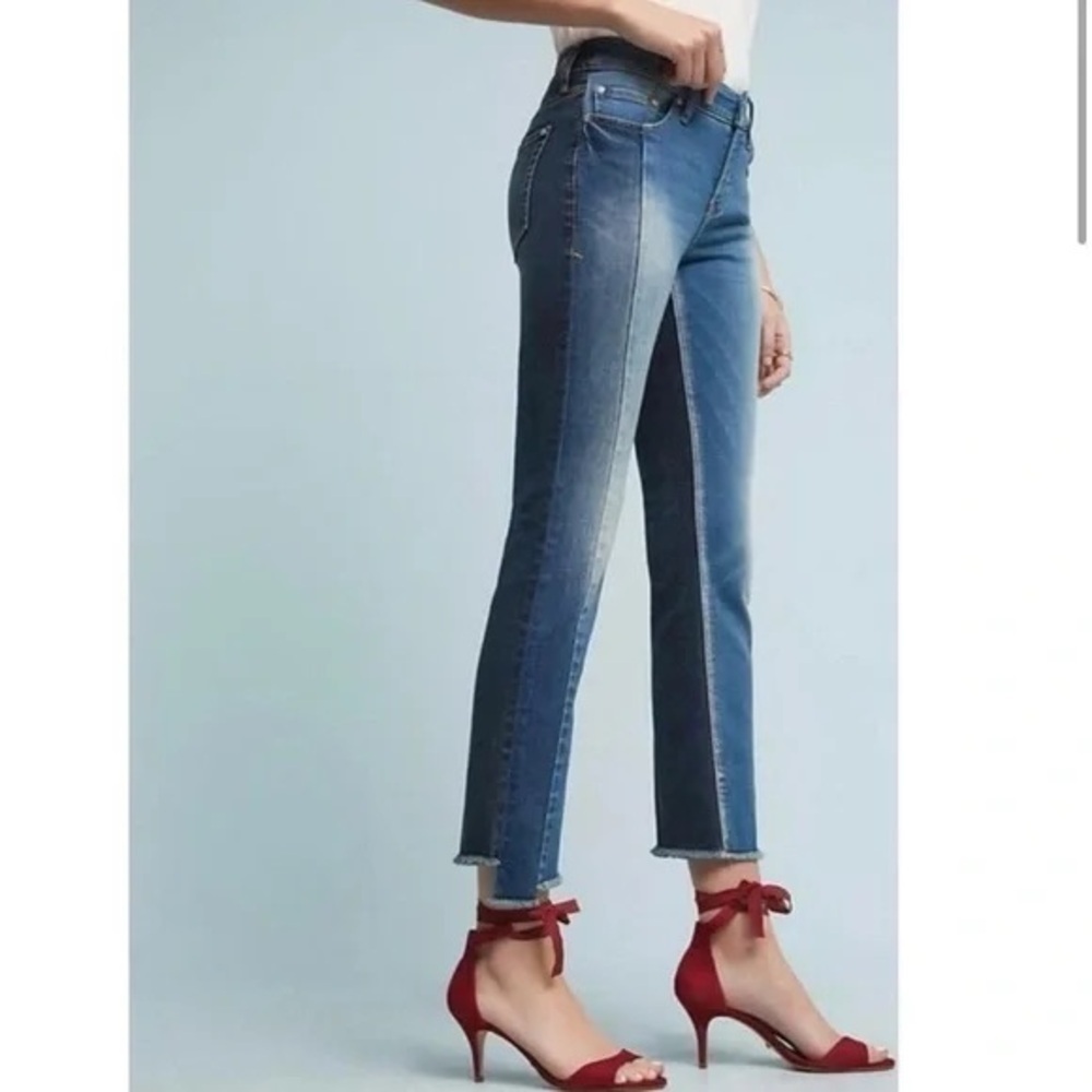 Anthropologie Pilcro Parallel Two Tone Raw Hem Ankle Jeans sz 26